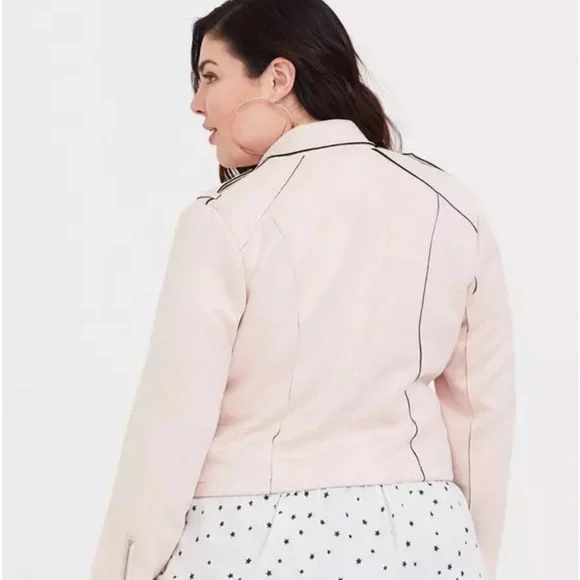 Torrid Womens Faux Suede Moto Jacket sz 3 Blush Pink Outdoor Casual Zip Up Biker - Picture 4 of 16